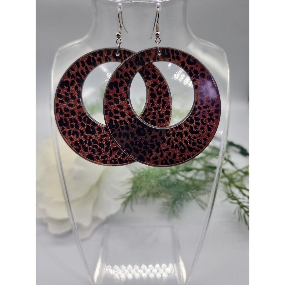 Leopard Print Oversized Hoop Earrings Boho Statement Dangle Animal Print Jewelry